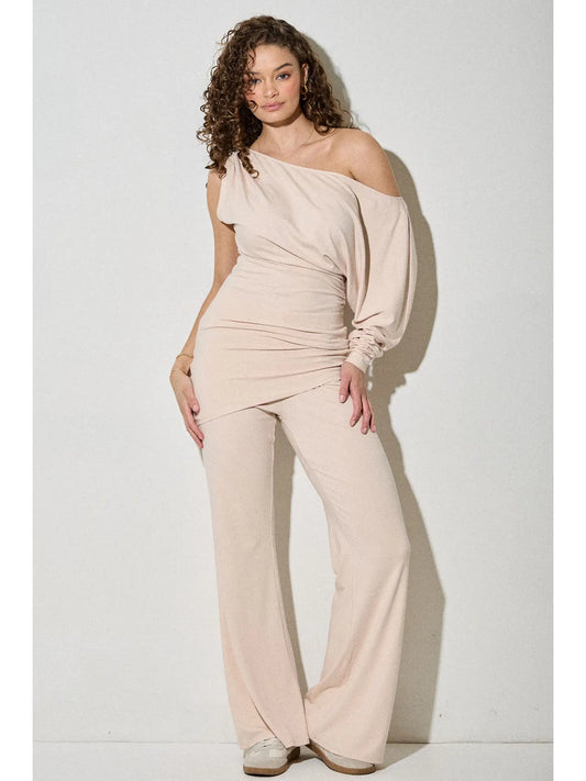 One-Shoulder Drape Top & Pants lounge Set