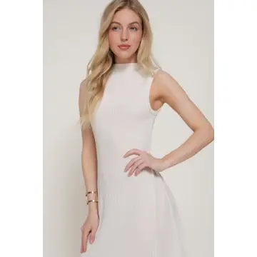 Sleeveless High Neck Crinkle Knit Fully Long Dress