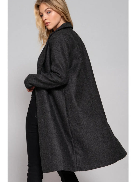 Long Sleeve Open Front Soft Felt Long Coat