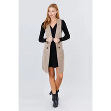 Sleeveless Notched Collar Long Sweater Vest