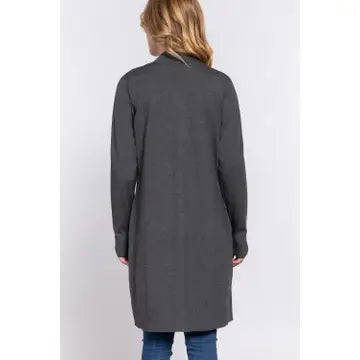 Long Sleeve Rib Banded Open Tunic Sweater Cardigan