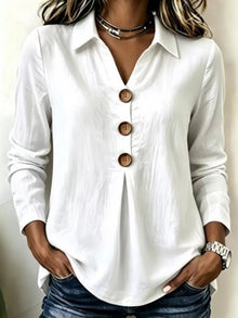 Full Size Button Detail Long Sleeve Blouse Plus Size