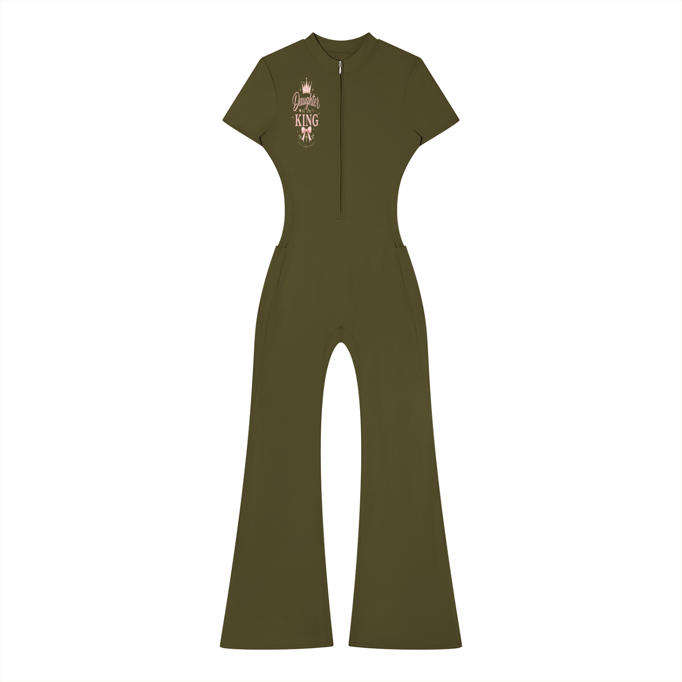 DAUGHTER OF THE KING-Women’s Tight Flared Leg Quarter-Zip Jumpsuit