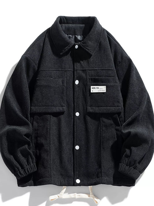 Men's Plus Size Corduroy Button-Down Jacket