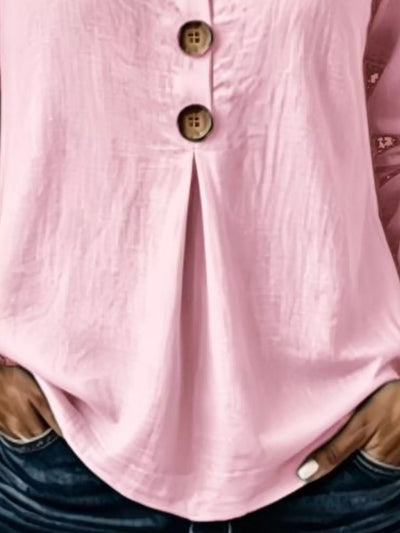 Full Size Button Detail Long Sleeve Blouse Plus Size