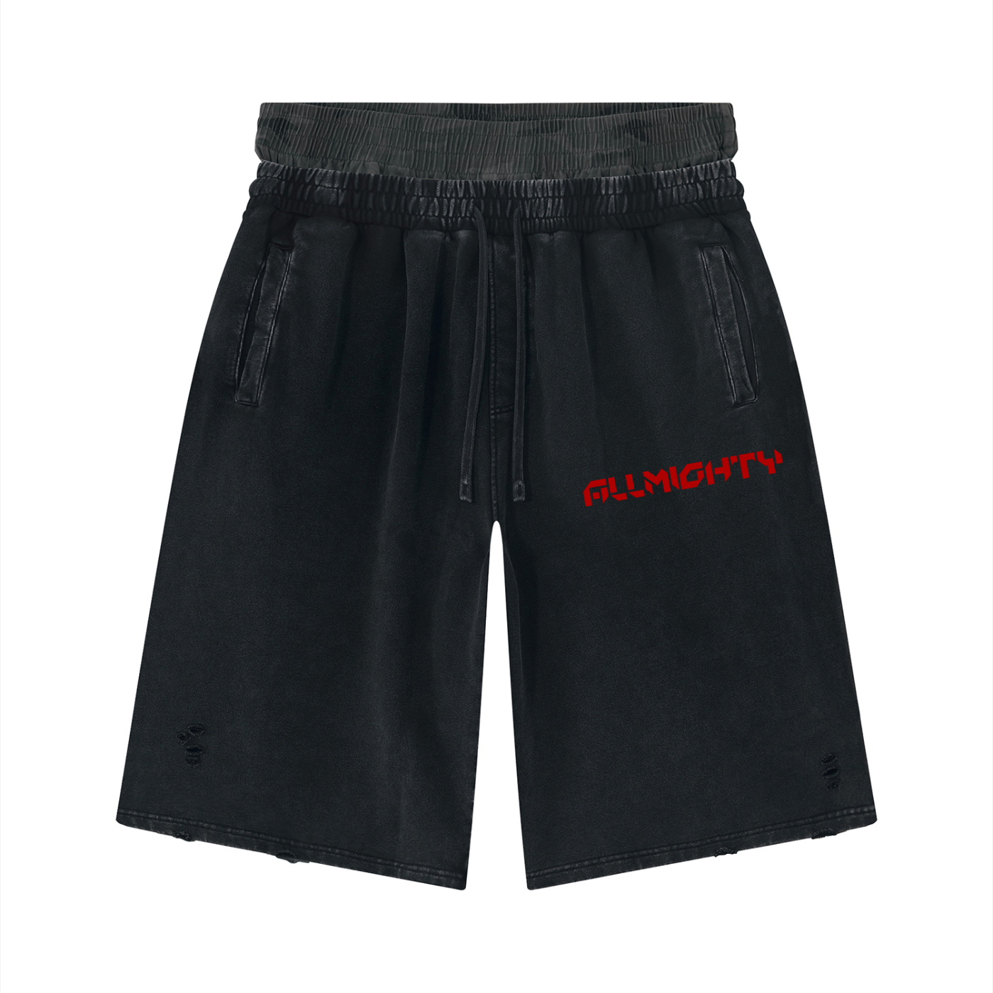 ALLMIGHTY-AM-Unisex Vintage Wash Distressed Wide Leg Shorts