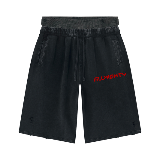 ALLMIGHTY-AM-Unisex Vintage Wash Distressed Wide Leg Shorts