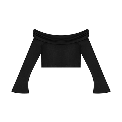 Women's Off-the-Shoulder Bell Sleeve Crop T-Shirt