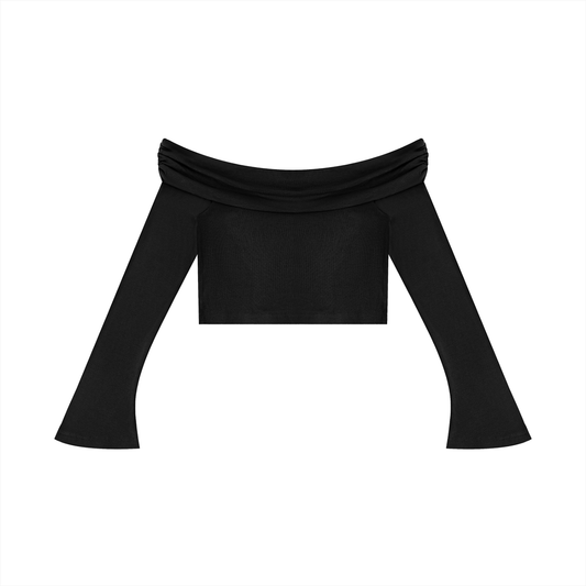 Women's Off-the-Shoulder Bell Sleeve Crop T-Shirt