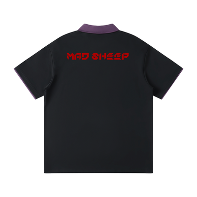 MAD SHEEP-MS-Contrast Collar Raglan Polo Shirt