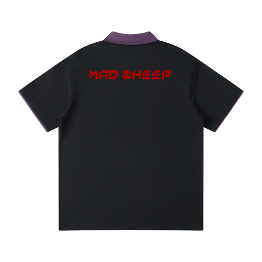 MAD SHEEP-MS-Contrast Collar Raglan Polo Shirt