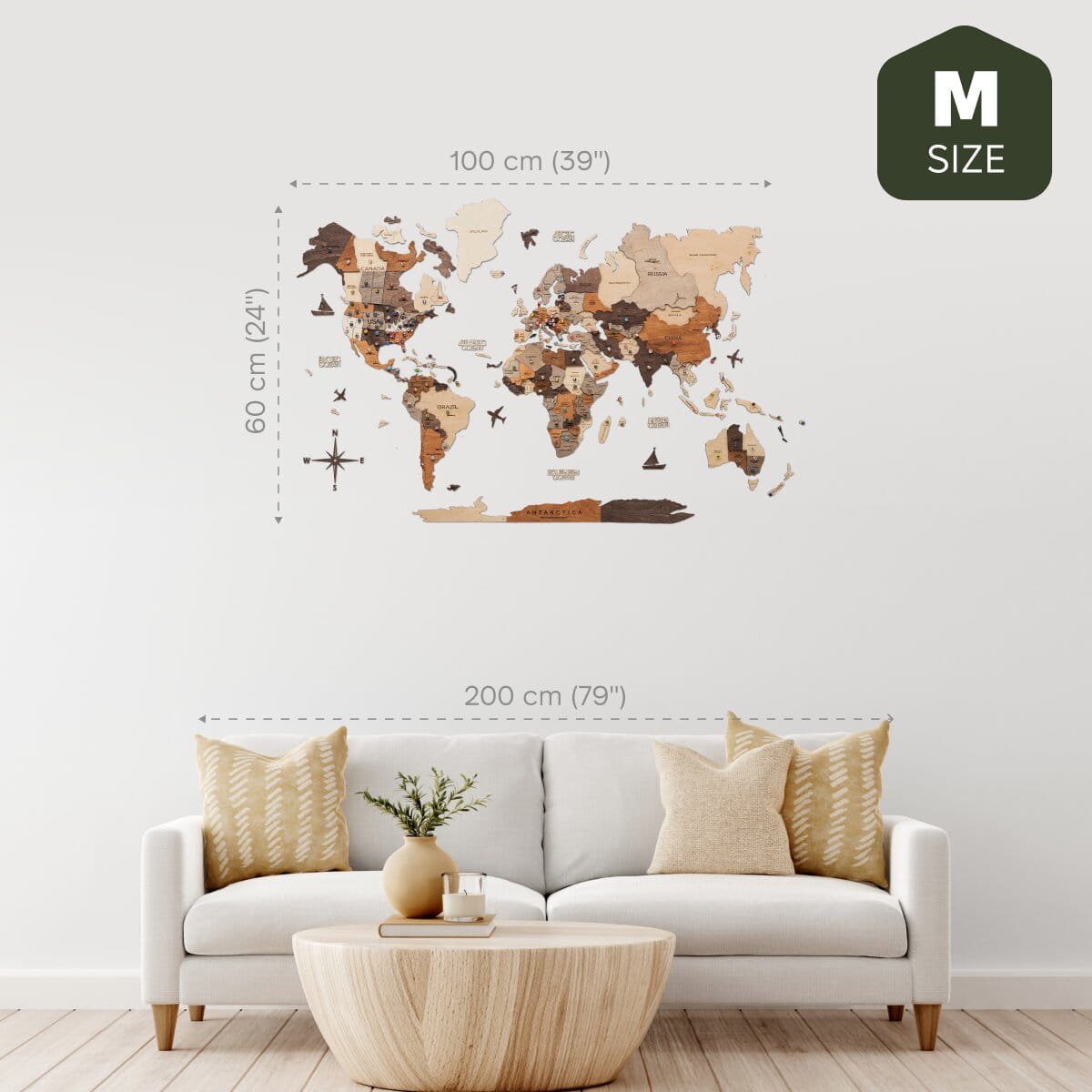 3D Wooden World Map Multicolor