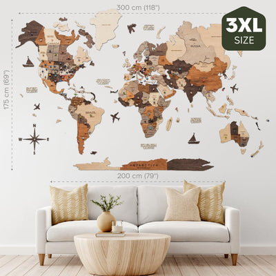 3D Wooden World Map Multicolor