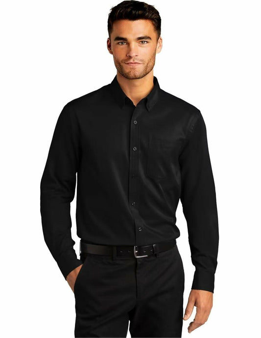 Wangyue Black Long Sleeve Casual Button-Down Shirt with Pockets Size 3XL