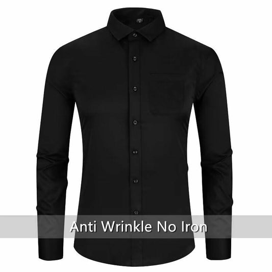 Wangyue Black Long Sleeve Casual Button-Down Shirt with Pockets Size 3XL