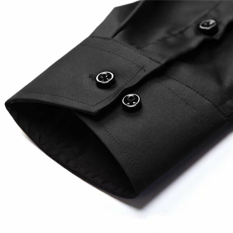 Wangyue Black Long Sleeve Casual Button-Down Shirt with Pockets Size 3XL